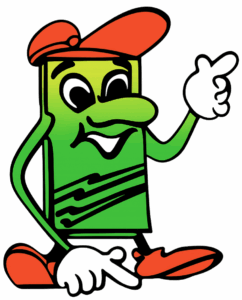 Augla Autoglas Maskottchen – grünes Cartoon-Männchen mit roter Kappe; Symbol für Scheibenreparatur, Scheibentausch und ADAS-Kalibrierung